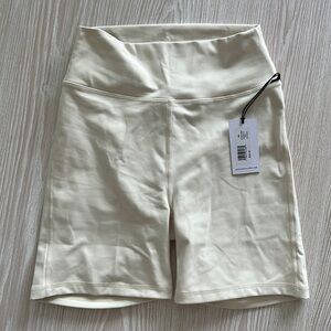 WeWoreWhat Cream Ruched Biker Shorts
